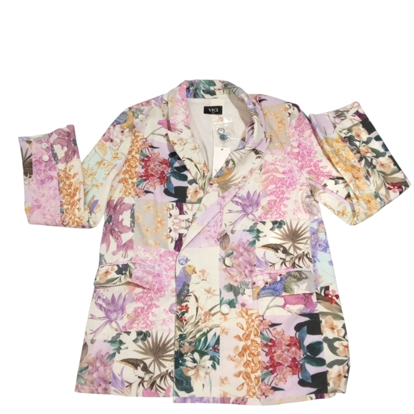 VICI Women's Sundew Multicolor Bird & Floral Print Patchwork Blazer Jacket Large - Picture 7 of 10